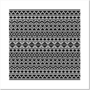Aztec Essence II Black on Gray Pattern Posters and Art